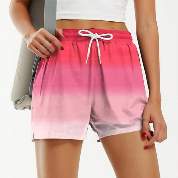 Qulqfy High Waisted Women's Bermuda Resort Wear Red Beach Stretchy Comfy Casual Lounge Shorts M