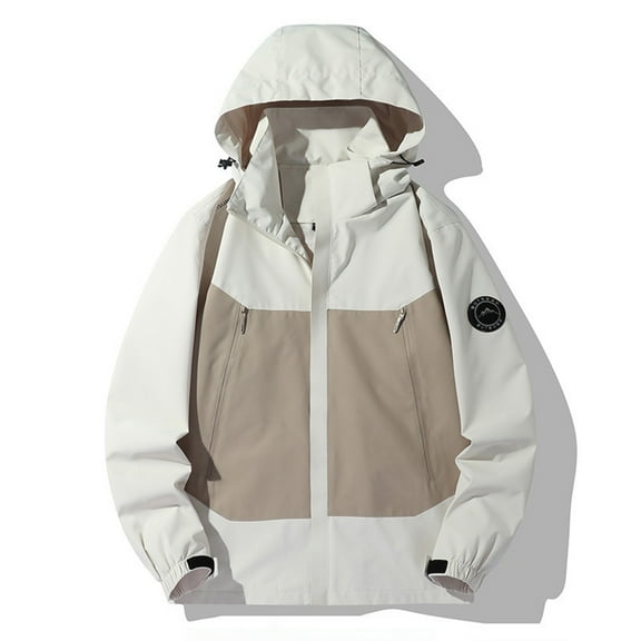 Qulqfy Hiking Mens Fall Jackets Travel Waterproof White Lightweight Outdoor Hooded Windbreaker Raincoat for Men S