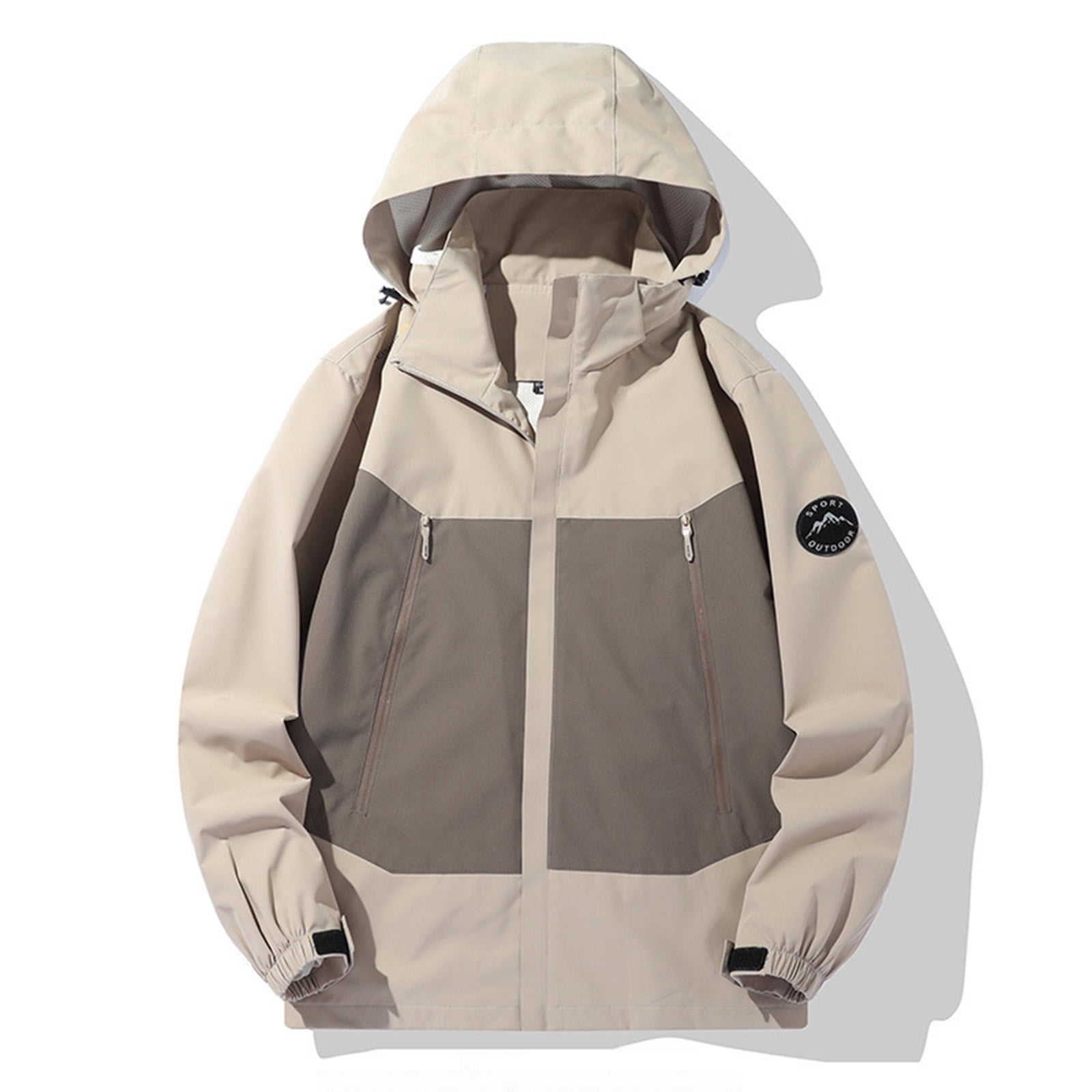 Qulqfy Hiking Rain Jacket Men Beige Travel Lightweight Waterproof