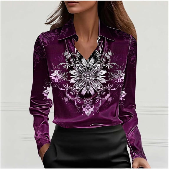 Qulqfy Holiday Blouses for Women Plus Size Multicolor Silk Cowl Neck Satin Blouse Boho Long Sleeve Shirt Trendy Tops for Women 2026 L