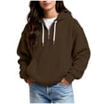 thumbnail image 1 of Qulqfy Hoodies for Women Trendy Brown Waffle Knit Quarter Zip Plus Size Hooded Sweatshirt Spring Long Sleeve Pullover Fall Shirts Women Going Out Tops XXL, 1 of 6