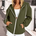thumbnail image 1 of Qulqfy Hoodies for Women Waffle Knit Fall Winter Casual Lightweight Army Green Hooded Drawstring Loose Zip Up Long Sleeve Track Jackets with Pockets M, 1 of 6