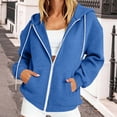 thumbnail image 1 of Qulqfy Hoodies for Women Waffle Knit Winter Fall Blue Casual Hooded Lightweight Drawstring Loose Zip Up Long Sleeve Track Jackets with Pockets M, 1 of 6