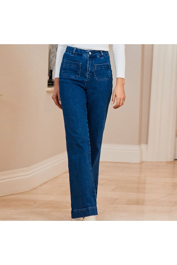 Jeans for Women Blue Petite Slim Fit Denim Jeans Wide Leg High Waisted Stretchy Pants for Women