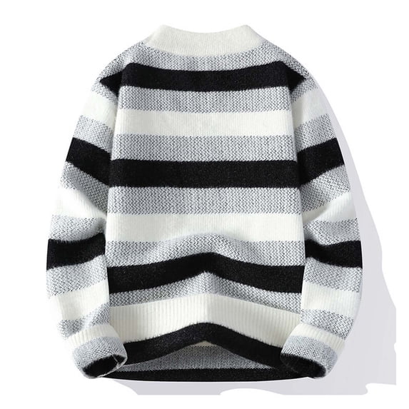 Qulqfy Knit Men Sweaters Black Casual Pullover Striped Winter Long Sleeve Fall Crew Neck Stretchy Sweater Golf Shirts for Men XXL