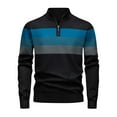 thumbnail image 1 of Qulqfy Knit Men Sweaters Black Quarter Zip Tunic Striped Winter Casual Stand Collar Fall Long Sleeve Sweater Golf Shirts for Men L, 1 of 3