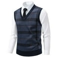 thumbnail image 1 of Qulqfy Knit Mens Sweater Vest Gray Striped Pullover Varsity Fall Dressy V Neck Sleeveless Winter Sweater Mens Shirt XXL, 1 of 6
