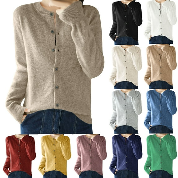 Qulqfy Knitting Cotton Cardigan Sweaters Women Petite Long Sleeve Button Up Sweaters Fall Women Lightweight Tops M