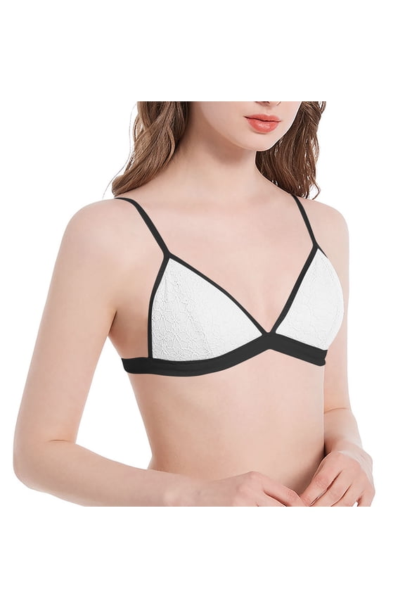 Lace Bra for Women Wireless Lightly Lined White Thin Straps Triangle Bralette Tshirt Bra M
