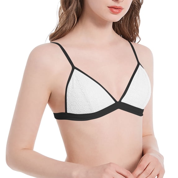 Qulqfy Lace Women Bra White Lightly Lined Thin Straps Wireless Triangle Comfy Bralette T Shirt Bra L