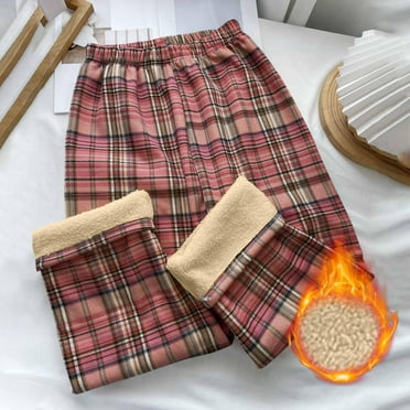 Qulqfy Ladies Pants Clearance for under $5 Fleece Pajama Thickened Plaid Lounge Pants for Women Clearance Free Size