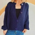thumbnail image 1 of Qulqfy Lantern Sleeve Cardigan Sweater for Women Chunky Button Up Fall Blue Sweaters Fall Womens Crew Neck Tops M, 1 of 3