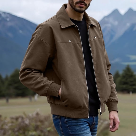 Qulqfy Leather Motorcycle Jackets for Men Trucker Long Sleeve Zip Up Lapel Lightweight Bronze Vintage Jackets Mens Coats 4XL