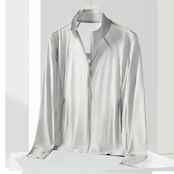 Qulqfy Lightweight Jackets Women Gray Sun Protection Zip Up UPF 50+ Nylon Jackets Women Athletic Tops L