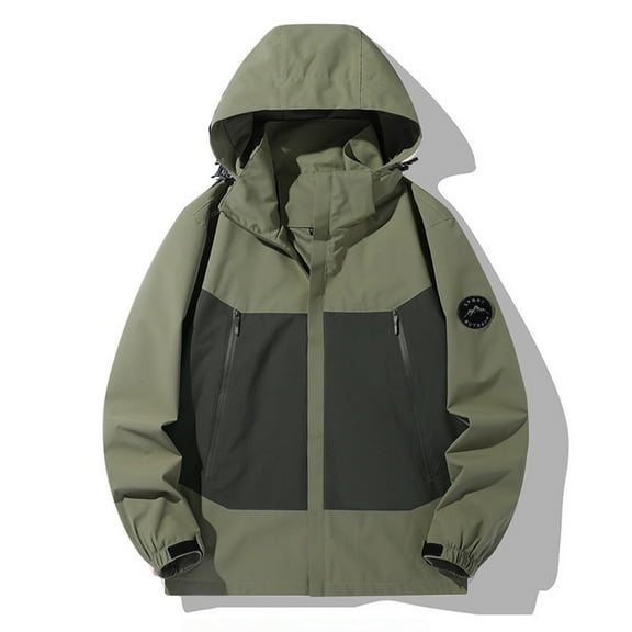 Qulqfy Lightweight Men's Jacket Green Hiking Waterproof Travel Hooded Outdoor Windbreaker Mens Rain Coat S