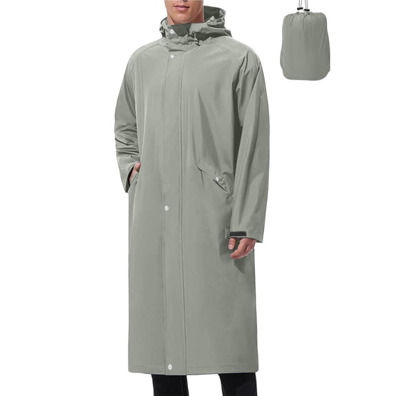 Qulqfy Lightweight Mens Jackets Waterproof Long Gray Packable Hooded Travel Outdoor Windbreaker Mens Raincoat XL
