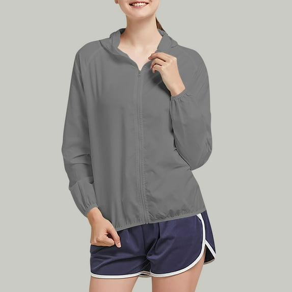 Qulqfy Lightweight Windbreaker Jackets Women Athletic Zip Up Waterproof Gray Hooded Jackets Womens Nylon Raincoat XL