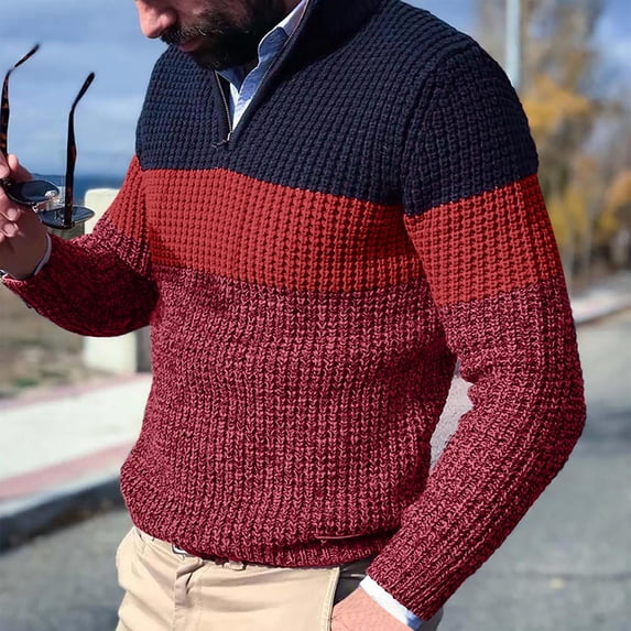 Qulqfy Long Sleeve Men Sweater Knit Winter Fall Pink Dress Business Quarter Zip Pullover Sweaters Men's Shirts M