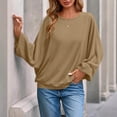 thumbnail image 1 of Qulqfy Long Sleeve Ribbed Tops for Women Going Out Bronze Oversized Blouses Casual Crew Neck Shirts for Women, 1 of 9
