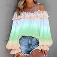 thumbnail image 1 of Qulqfy Long Sleeve Shirts for Women Going Out Off Shoulder Blue Plus Size Neon Blouses Casual Ruffle Shirts for Women, 1 of 4