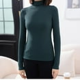 thumbnail image 1 of Qulqfy Long Sleeve Shirts for Women Green Fleece Lined Turtleneck Undershirt Thermal Fitted Shirts for Women, 1 of 3