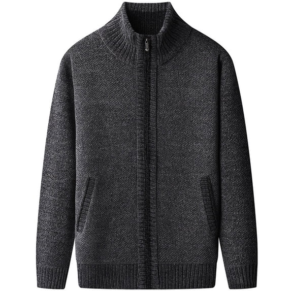Qulqfy Long Sleeve Sweater Men Knit Pure Winter Gray Zip Up Fall Cardigan Sweaters Men's Shirts L