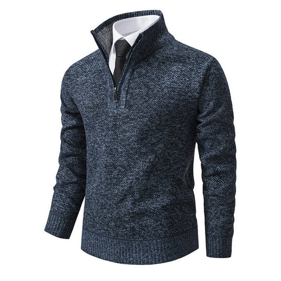 Qulqfy Long Sleeve Sweater Men Winter Fall Blue Thick Pullover Knit Warm Quarter Zip Sweaters Men Shirts XL