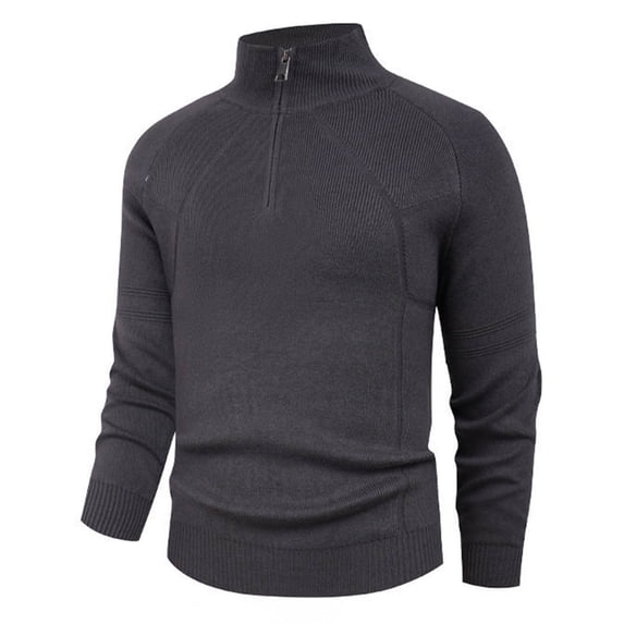 Qulqfy Long Sleeve Sweaters for Men Stretch Gray Knit Pullover Casual Quarter Zip Winter Fall Sweaters Mens Shirts XL