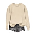thumbnail image 1 of Qulqfy Long Sleeve Sweatshirts Women Crew Neck Pullover Plain Sweatshirts Basic Beige Womens Fall Tops 2XL, 1 of 5