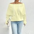 thumbnail image 1 of Qulqfy Long Sleeve Tops for Women Beige Going Out Off Shoulder Sweatshirts Dressy Casual Officewear Drawstring Shirts for Women, 1 of 7