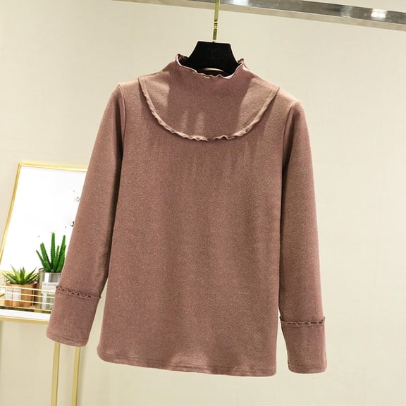 Qulqfy Long Sleeve Tops for Women Bronze Fleece Mock Turtleneck Shirts Lounge Casual Shirts for Women