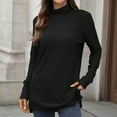 thumbnail image 1 of Qulqfy Long Sleeve Tops for Women Knitting Cotton Black Turtleneck Dressy Casual Blouses Fall Tunic Shirts for Women, 1 of 7