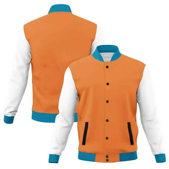 Qulqfy Long Sleeve Varsity Jacket Women Color Block Baseball Orange Lightweight Bomber Womens Shackets with Pockets S