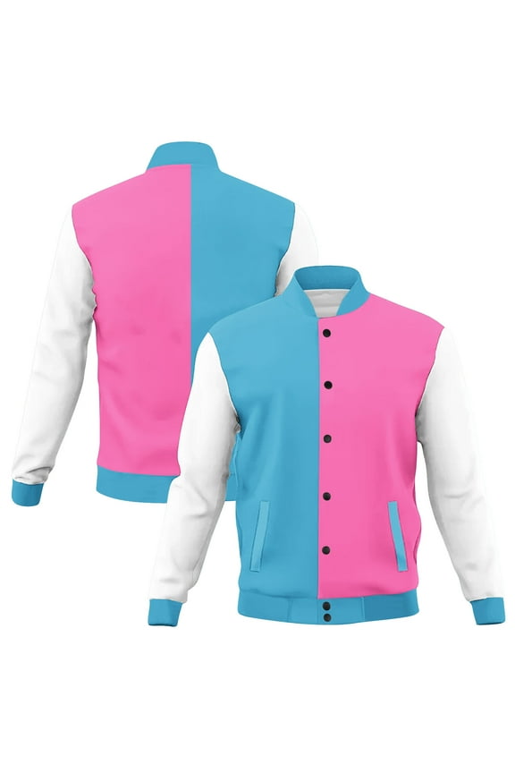 Long Sleeve Varsity Jacket for Women Baseball Color Block Lightweight Bomber Womens Blue Shackets with Pockets XL
