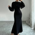 thumbnail image 1 of Qulqfy Long Sleeve Wedding Dresses for Women Maxi Black Turtleneck Fashion Bodycon Mesh Dresses Dresses for Women L, 1 of 3