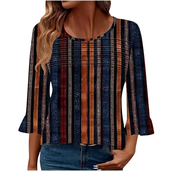 Qulqfy Loose-Fitting T Shirts for Women Scoop Neck 3/4 Length Sleeve Causal Tunic Vacation Basics Summer Tops for Women L