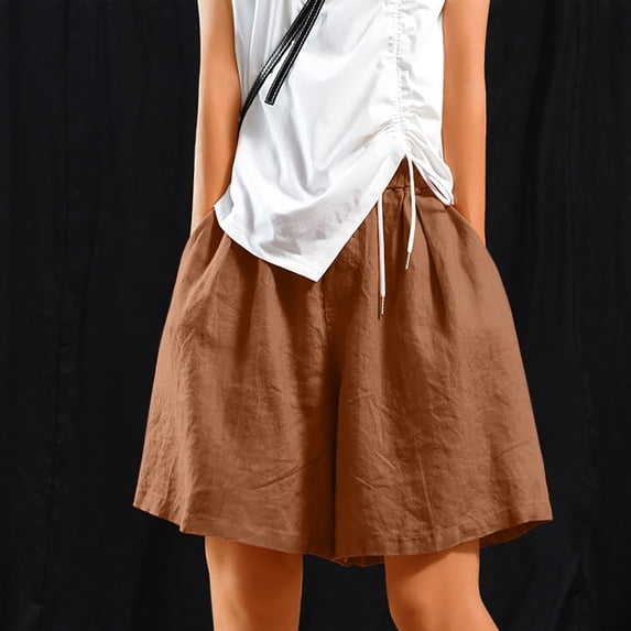 Qulqfy Lounge Shorts Women Athletic Drawstring Elastic Waist Elastic Waist Linen Bow Loose Streetwear Womens Shorts