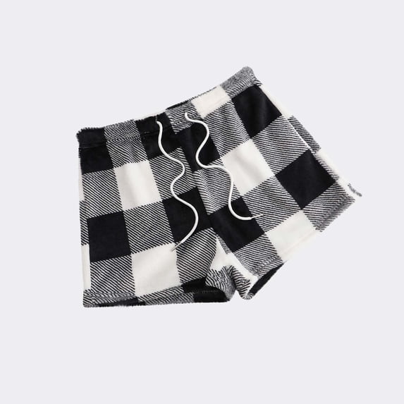 Qulqfy Lounge Shorts Women Plaid Drawstring Elastic Waist Athletic High Waisted Pockets fluff Bow Loose Shorts for Women