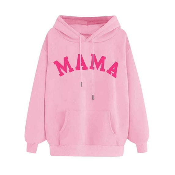 Qulqfy Mama Hoodies for Women Pullover Long Sleeve Valentines Pink Hoodies Fall Womens with Pouch Tops XL