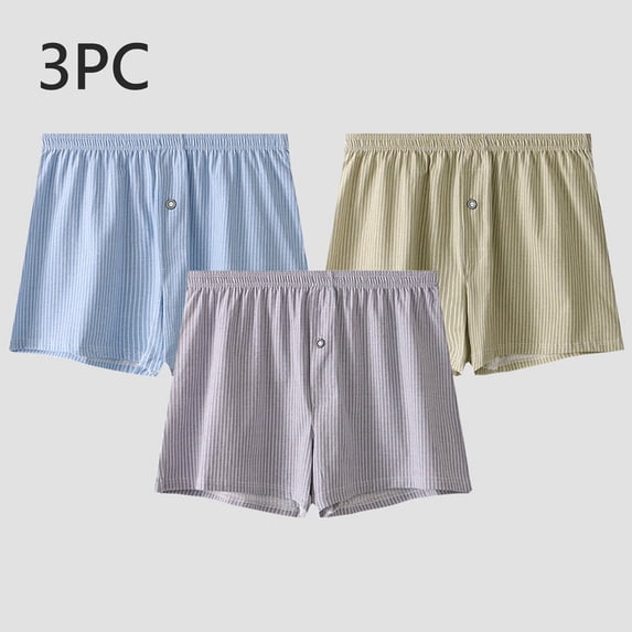 Qulqfy Men Boxer Briefs 3 Pack Stretch Cotton Boxers Breathable Button Fly Striped Soft Mens Underwear Boxers L