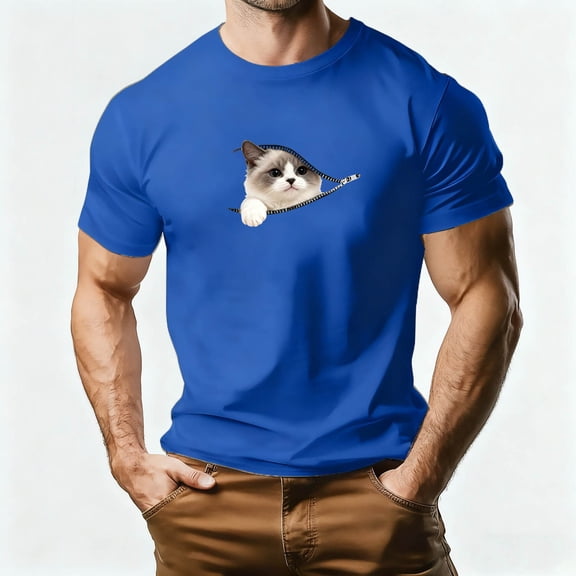 Qulqfy Men Tshirts Workout Graphic Cotton Blue Shirts Cute Summer Crew Neck Spring Tees Y68k Shirts Men L