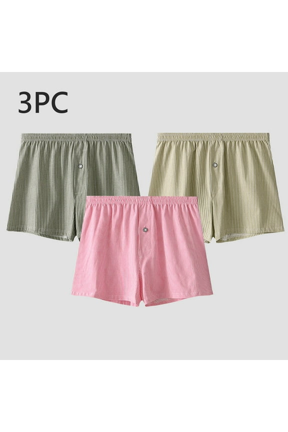 Men Underwear Boxer Brief 3 Pack Breathable Cotton Boxers Stretch Moisture Wicking Striped Button Fly Mens Briefs Underwear XL