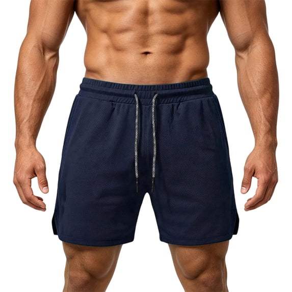 Qulqfy Men's Athletic Shorts Mesh 6" Inseam Running Activewear Straight Basketball Shorts with Pockets Navy XL