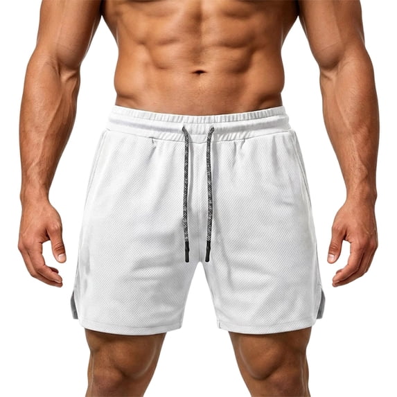Qulqfy Men's Athletic Shorts Mesh 6" Inseam Running Activewear Straight Basketball Shorts with Pockets White L