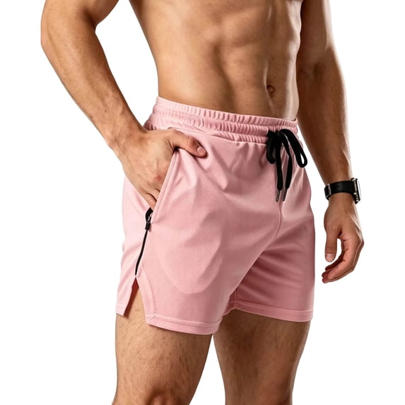 Qulqfy Men's Athletic Shorts Mesh 6" Inseam Workout Gym Activewear Ultra Lightweight Basketball Shorts with Pockets Pink M