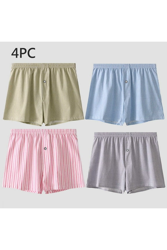 Men's Boxer Briefs Underwear 100% Cotton Breathable 4 Pack Boxers Soft Striped Button Fly Stretch Men Underwear L