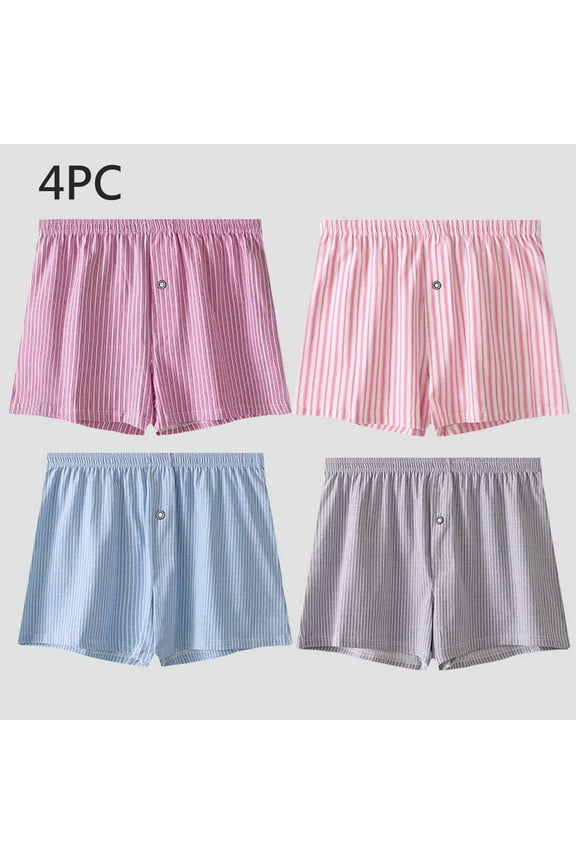 Men's Boxer Briefs Underwear 4 Pack Stretch Cotton Boxers Striped Breathable Soft Button Fly Men's Underwear M