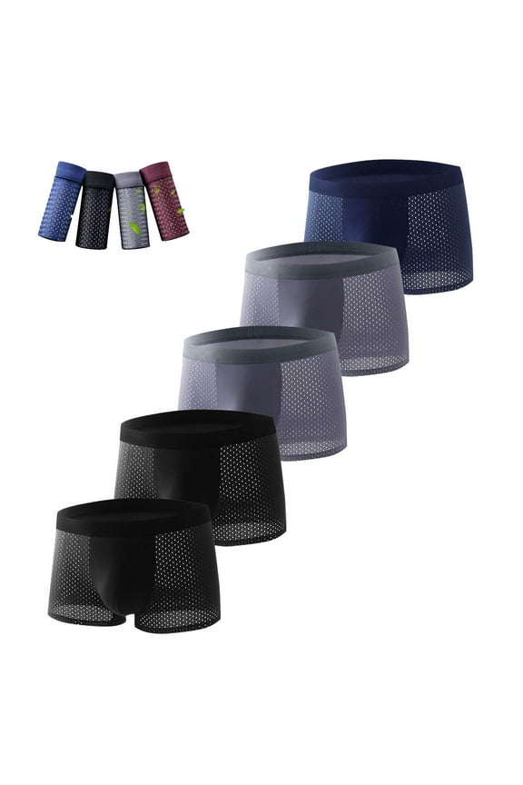 Men's Boxer Briefs Underwear 5 Pack Cooling Breathable Mesh Boxer Briefs Big & Tall Stretch Mens Underwear Boxers 4XL