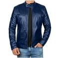 thumbnail image 1 of Qulqfy Men's Casual Jacket Vintage Leather Long Sleeve Blue Fashion Lightweight Collared Zip Up Jackets Mens Coats XL, 1 of 4