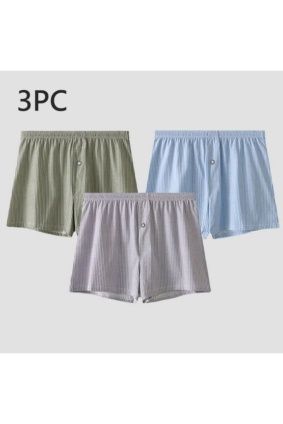 Mens 3 Pack Boxer Briefs 100% Cotton Stretch Boxers Comfortable Button Fly Striped Breathable Men's Underwear L